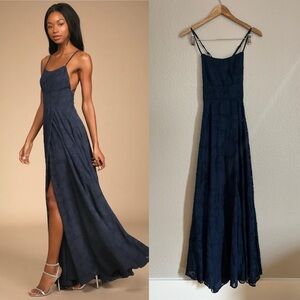 Let There Be Romance Navy Blue Burnout Floral Maxi Dress
